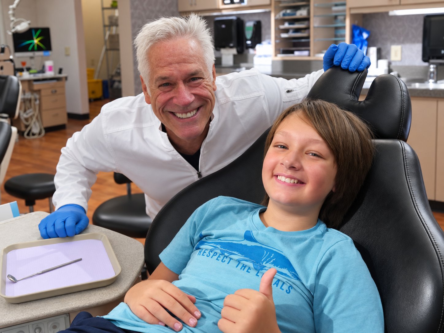 Smiling patient giving a thumbs-up with Dr. Roeder